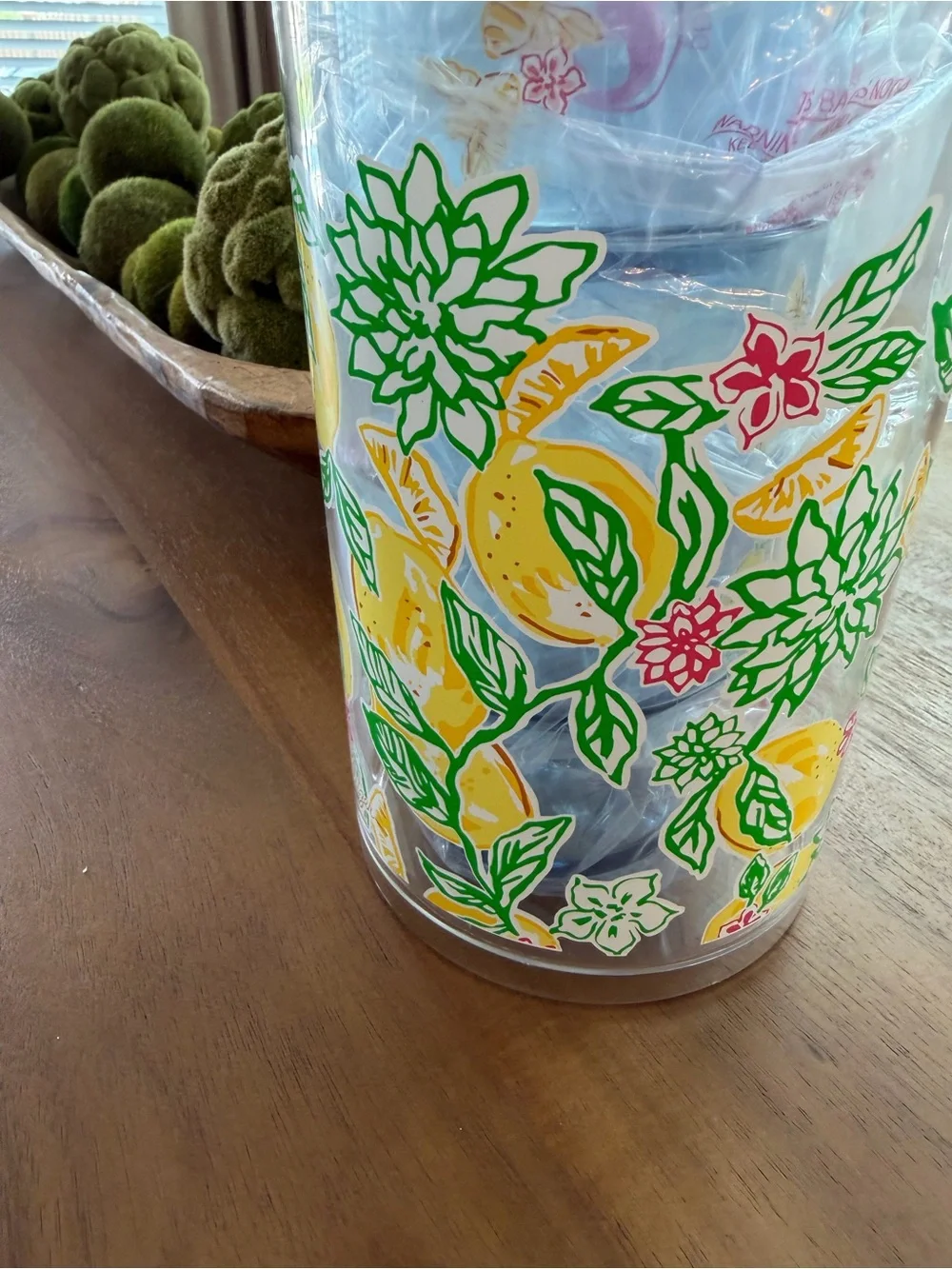 Lilly Pulitzer Blue and Yellow Floral Acrylic Pitcher with Tumblers